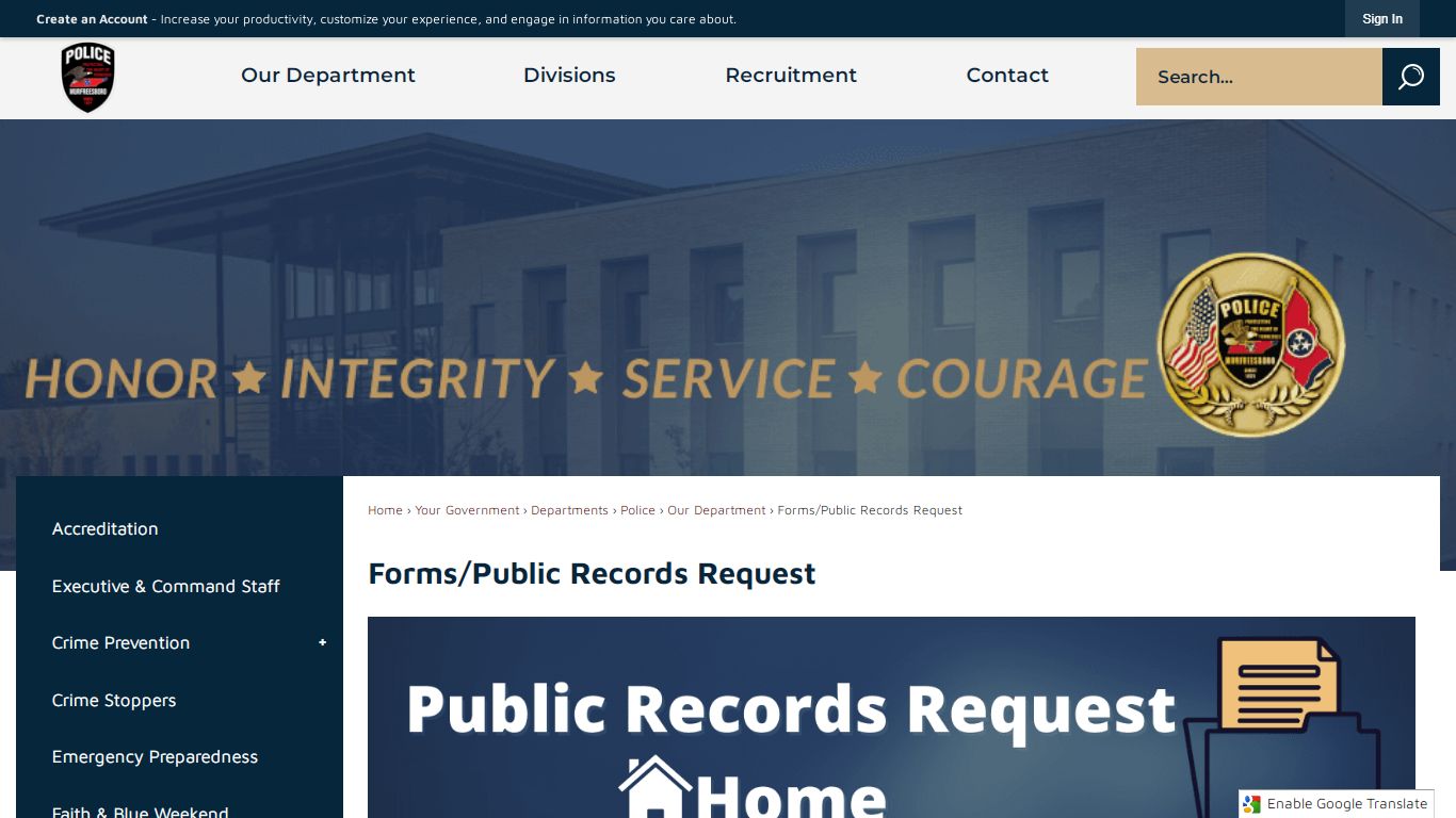 Forms/Public Records Request - Murfreesboro, TN