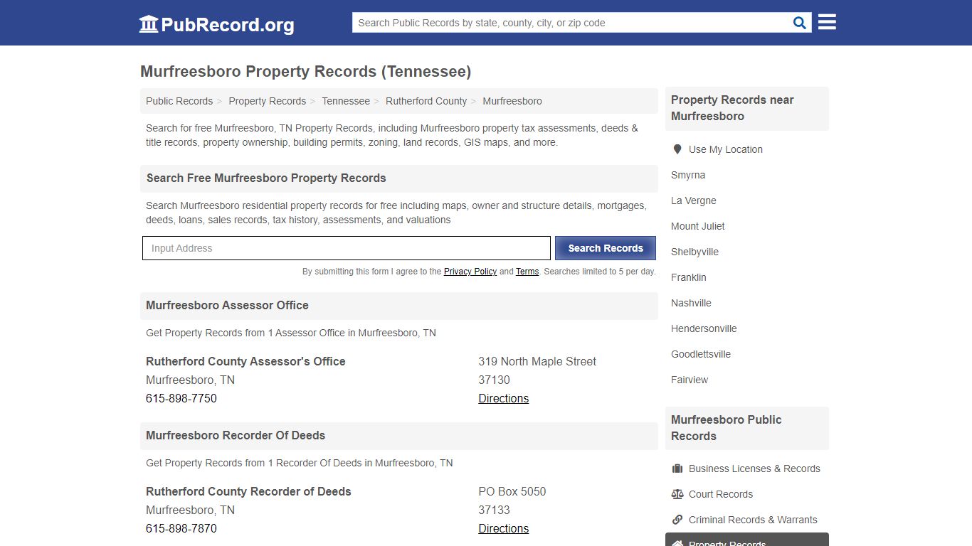 Murfreesboro Property Records (Tennessee) - Free Public Records Search